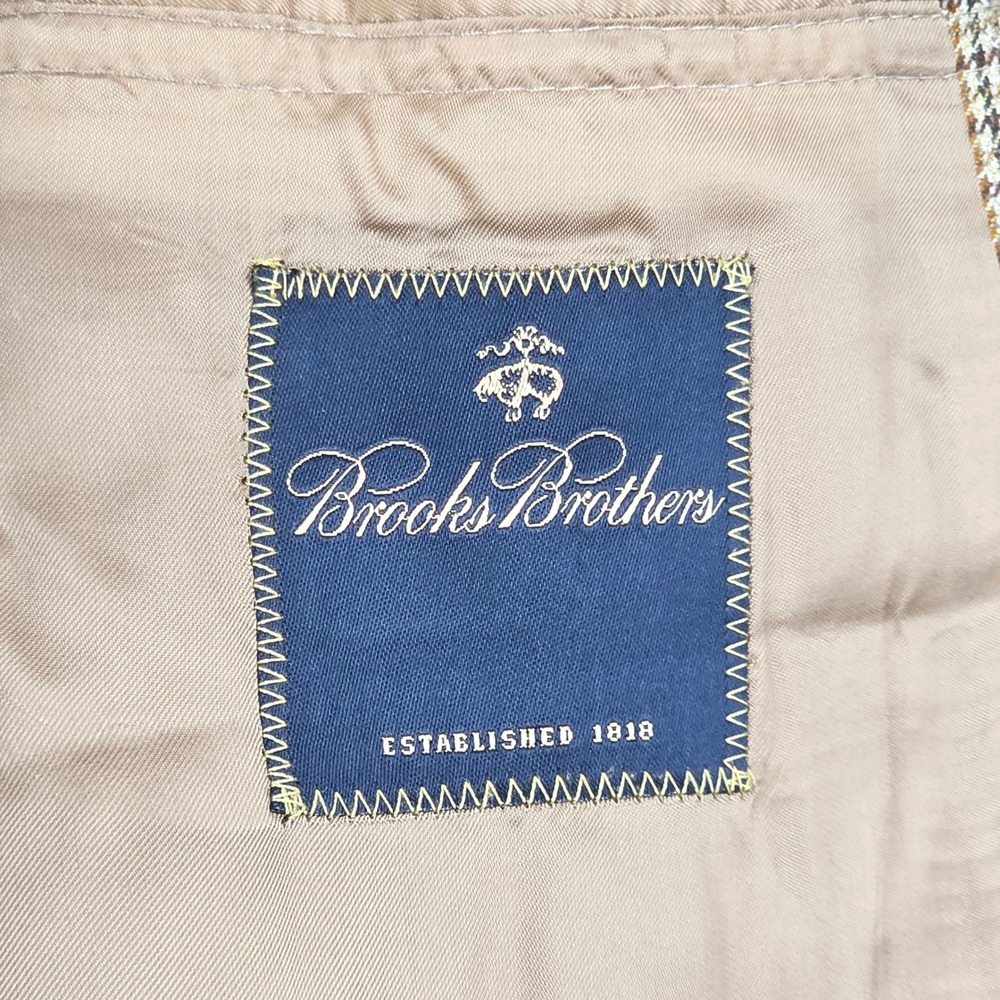 Brooks Brothers Mens 100% Wool Blazer Sport Coat Tan Plaid Made in Italy‎ 43L